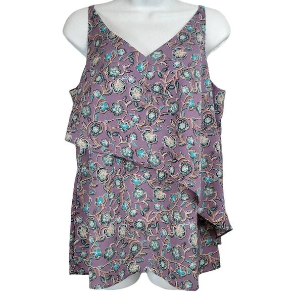 Cabi Purple Floral Ruffle V Neck Sleeveless Tank Top Women's Size S Style 3453 - Picture 8 of 8